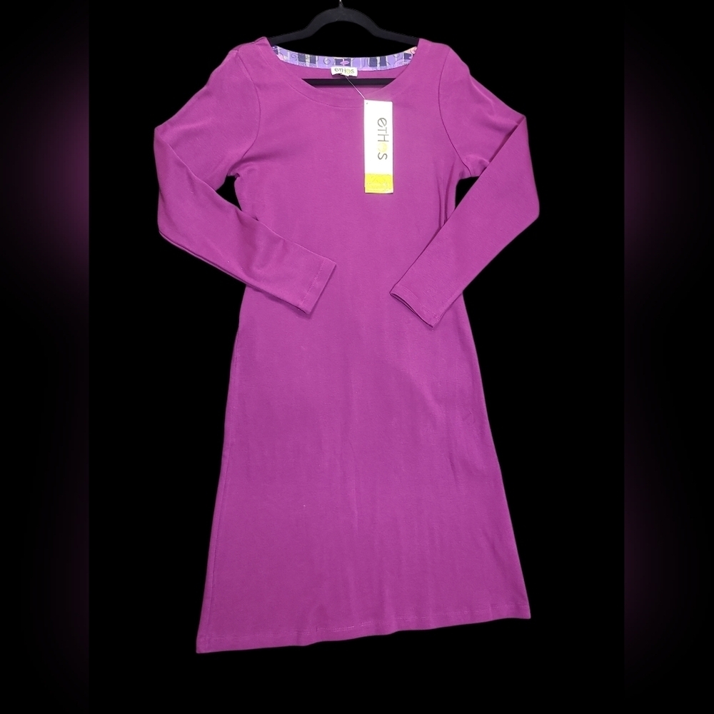 ETHOS 100% Organic Cotton  Magenta Long Sleeve Dress Size Large NWT